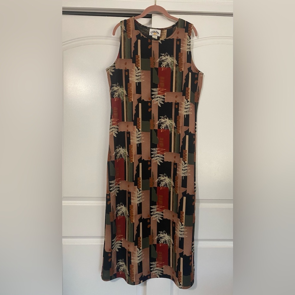 Colon Geometric Leaf Print Sleeveless Dress